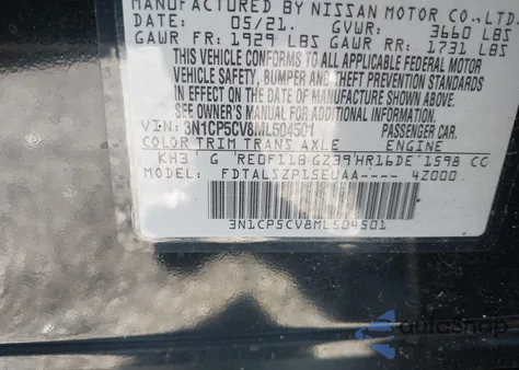 2021 Nissan Kicks Sv Xtronic Cvt z USA, uszkodzony, nr VIN 3N1CP5CV8ML504501